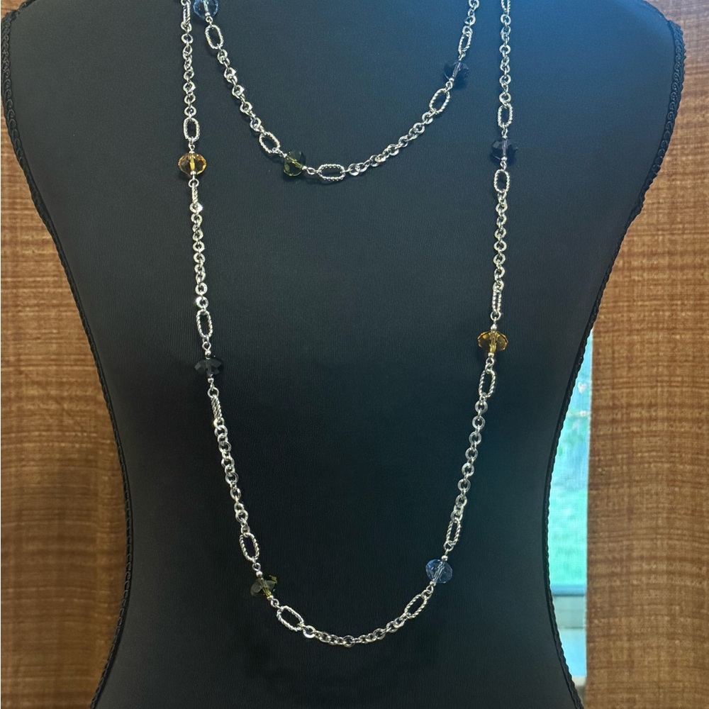 Premier Designs Multi-colored Glass Bead Silver Necklace With Clip-it